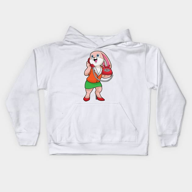 Bunny as Secretary with Phone Kids Hoodie by Markus Schnabel